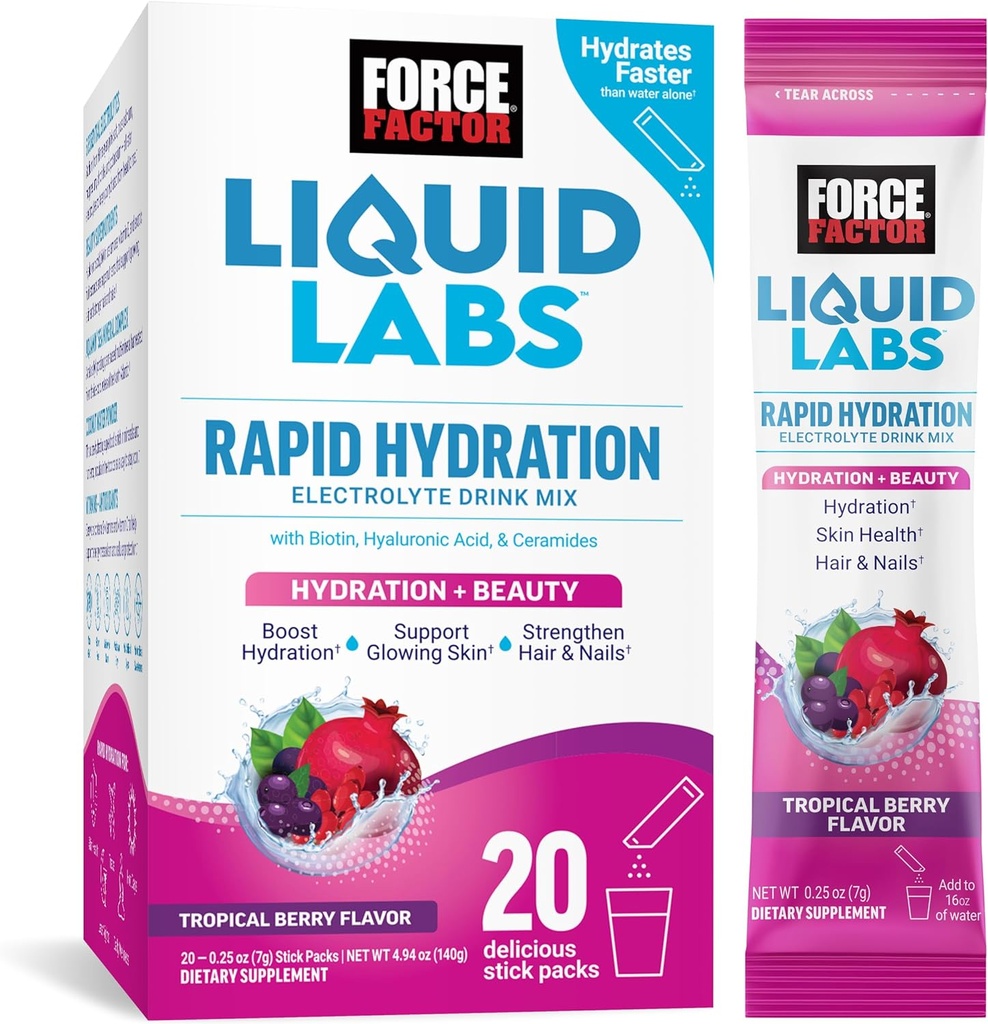 力率の液体はより強い毛、皮及び釘のための美、Hydrationのパケットを実験室に入れます。 Hyaluronic酸、BiotinおよびCeramidesが付いている電解質の粉。 トロピカルベリーの味、20の棒のパック
