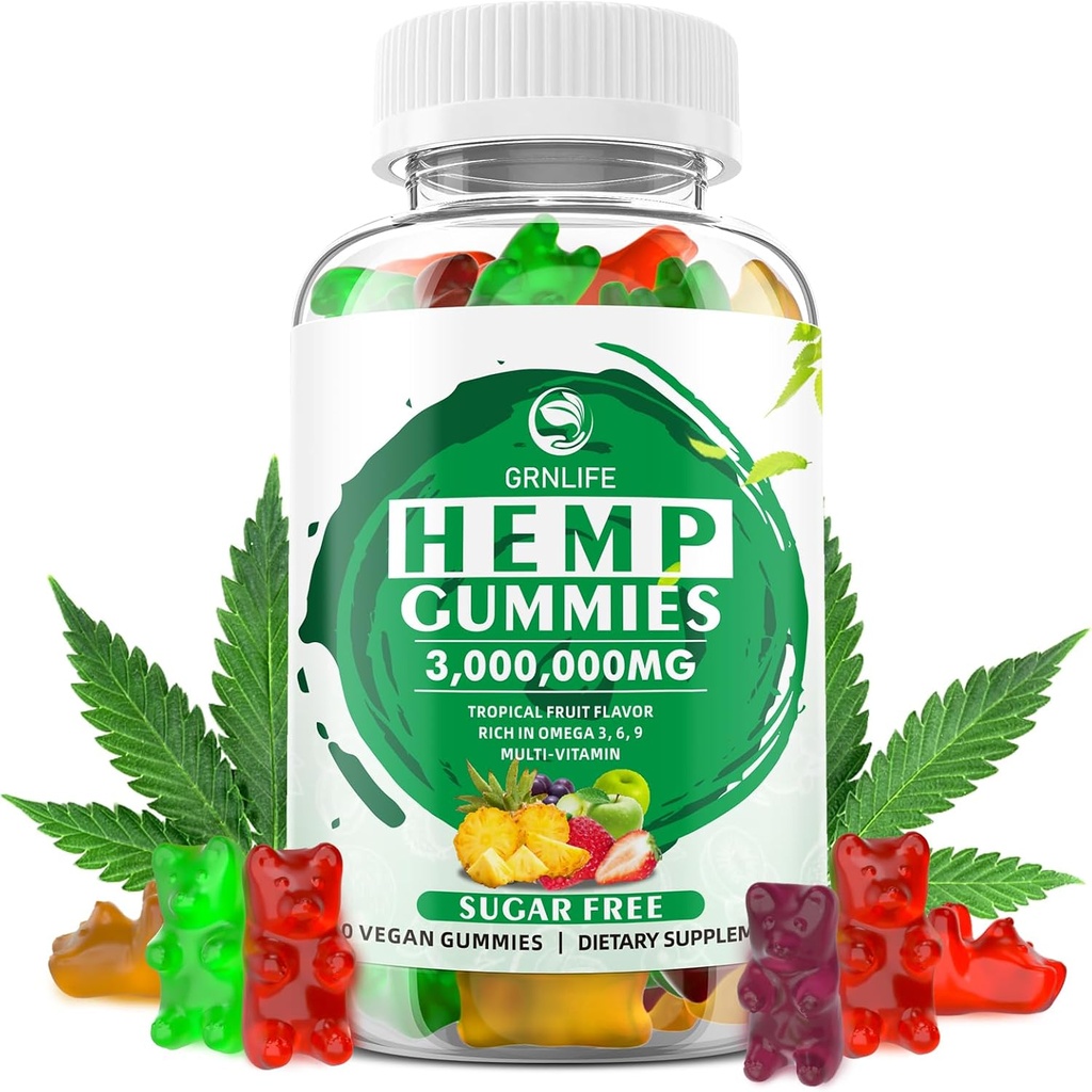 Hemp Gummies with High Potency Pure Hemp Oil Extract, 3000000mg Extra Strength Hemp Supplements, 100% Natural Hemp Gummy for Peace and Relaxation, Non-GMO, Sugar Free, 60 Count