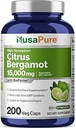 NusaPure Citrus Bergamot Capsules 15,000mg, 200 Capsules - 25:1 Bergamot Extract - 200 Servings, Bioperine, Vegan, Non-GMO