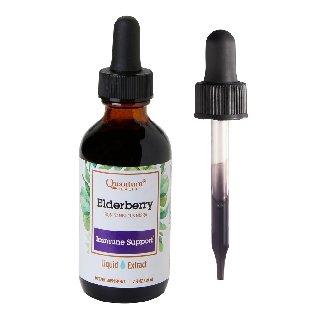 量子の健康の黒のエルダーベリーの液体のエキスのSambucus Nigraの免疫サポート方式700mg -女性及び人のための有効な酸化防止剤の毎日のウェルネスのブースト - 高い線量、速い吸収、ビーガン - 2 FlのOz