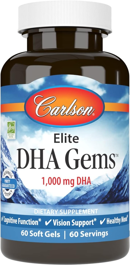 カールソン - エリート DHA 宝石, 1000 mg DHA, ワイルドキャッチ, 持続的にソース, 脳機能 & 健康なビジョン, 60 ソフトゲル