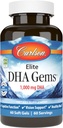 Carlson - Elite DHA Gems, 1000 mg DHA, Wild Caught, Sustainably Sourced, Brain Function & Healthy Vision, 60 Softgels