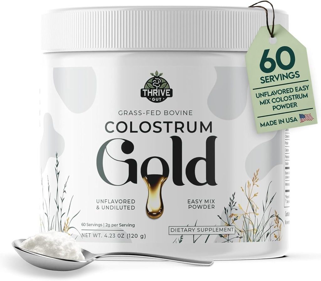 Colostrum Gold - 免疫、腸の健康、筋肉とウェルネスのためのプレミアム草種子コロスタルパウダーサプリメント - 毎日のスーパーフードは、髪、皮膚、爪をサポート - 女性&男性 - 不燃、60のサービング