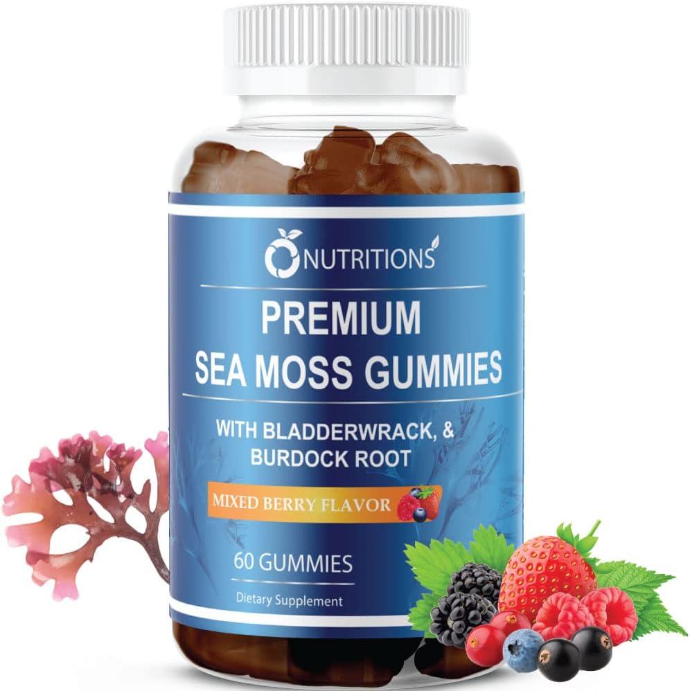 O NUTRITIONS Premium Sea Moss Gummies made with Irish Sea Moss, Burdock Root, Bladderwrack -Seamos 生アルカリ サプリメント