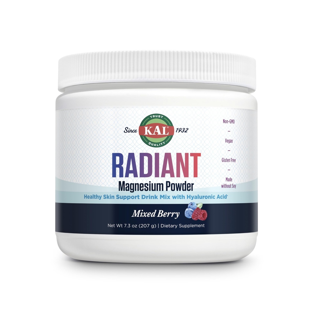 KAL Radiantのマグネシウムの粉、混合された果実味、Hyaluronic酸およびマグネシウムの補足、皮及び酸化防止サポート、砂糖は、60のサービング、7.3 OZを放します