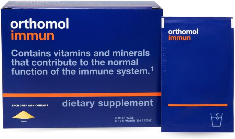 Orthomol免疫の粉、免疫サポート補足、30日の供給、ビタミンA、B、C、D、E、亜鉛、イオドイン