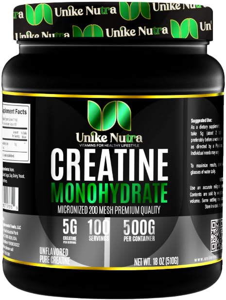 純粋なクレアチンの Monohydrate の粉の補足、Unflavored は、バルク筋肉エネルギー、回復および強さを支えます-人及び女性のためのクレアチンの補足- 500G、サーブごとの 5000mg (5g) - 100 サービング