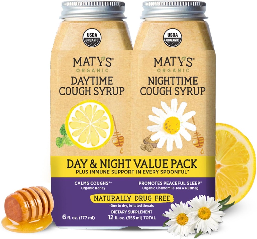 大人のためのMatisの有機性大人の咳のシロップの日及び夜価値のパック 12 年 + アップは、昼間及び夜間咳の救助 w/Organic の蜂蜜及び亜鉛、アルコール及び薬剤放します、2 のパック、6 の Fl Oz 各