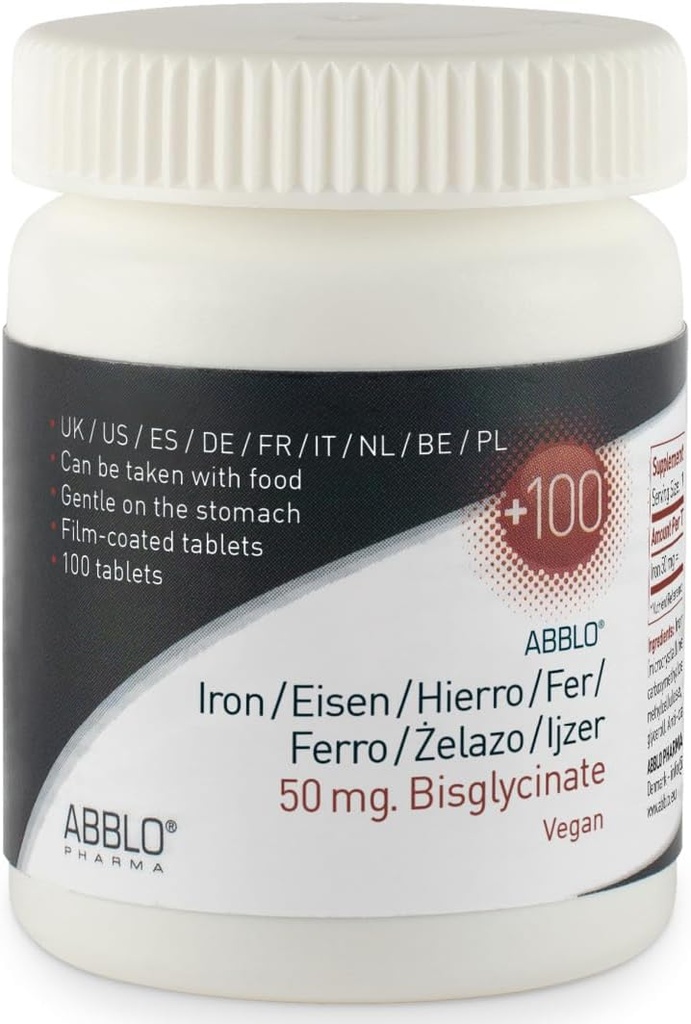 50mg。鉄のBISGLYCINATE (100単位) ABBLOは胃のGentleであり、食糧と取ることができます。