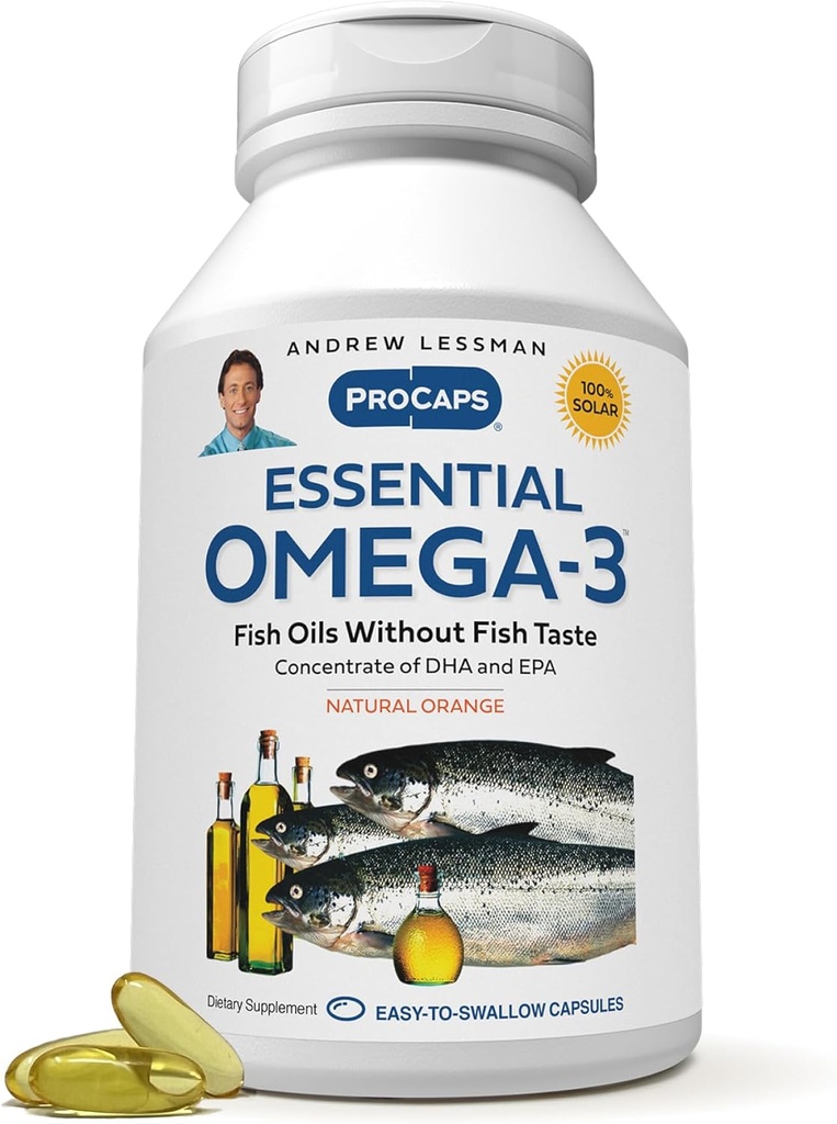ANDREW LESSMAN Essential Omega-3 Orange - 360 Softgels - Ultra-Pure, High Potency Omega-3 Oils. High DHA, No Stomach Upset, No Contaminants, No Mercury. Small Easy to Swallow Softgels