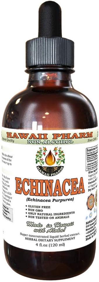 Echinaceaアルコールフリー液体エキス、有機Echinacea(Echinacea Purpurea)ドライハーブグリセライトハワイファームナチュラルハーブサプリメント4オンス