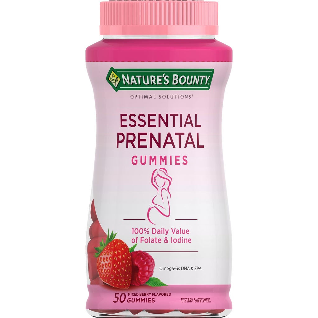 Nature's Bounty Optimal Solutions エッセンシャル Prenatal Gummies, Folic acid and Iodine, Omega 3 と DHA, 50 カウント, 25 総サービング