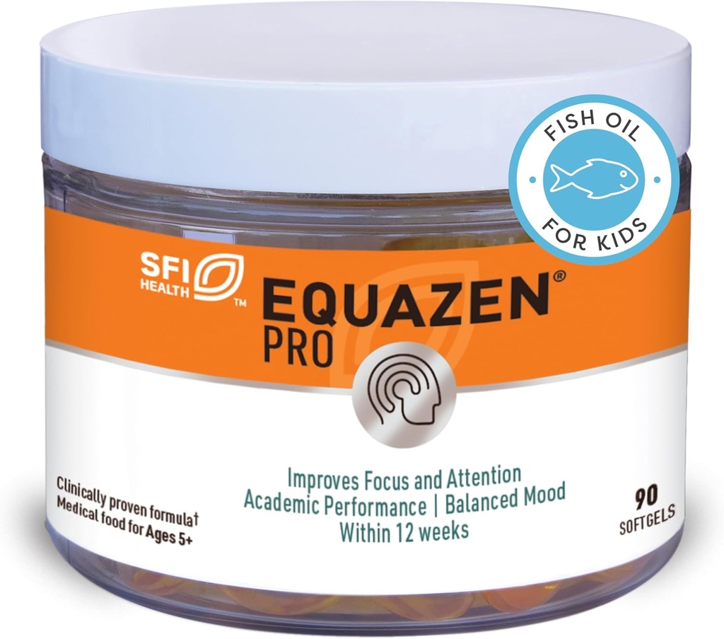 Equazen PRO Fish Oil for Kids - Clinically Tested to Improve Focus, Learning + Behavior in Children, Teens - DHA/EPA Omega-3 + Omega-6 Supplement for Brain Support* (90 Softgels / 30 Servings)