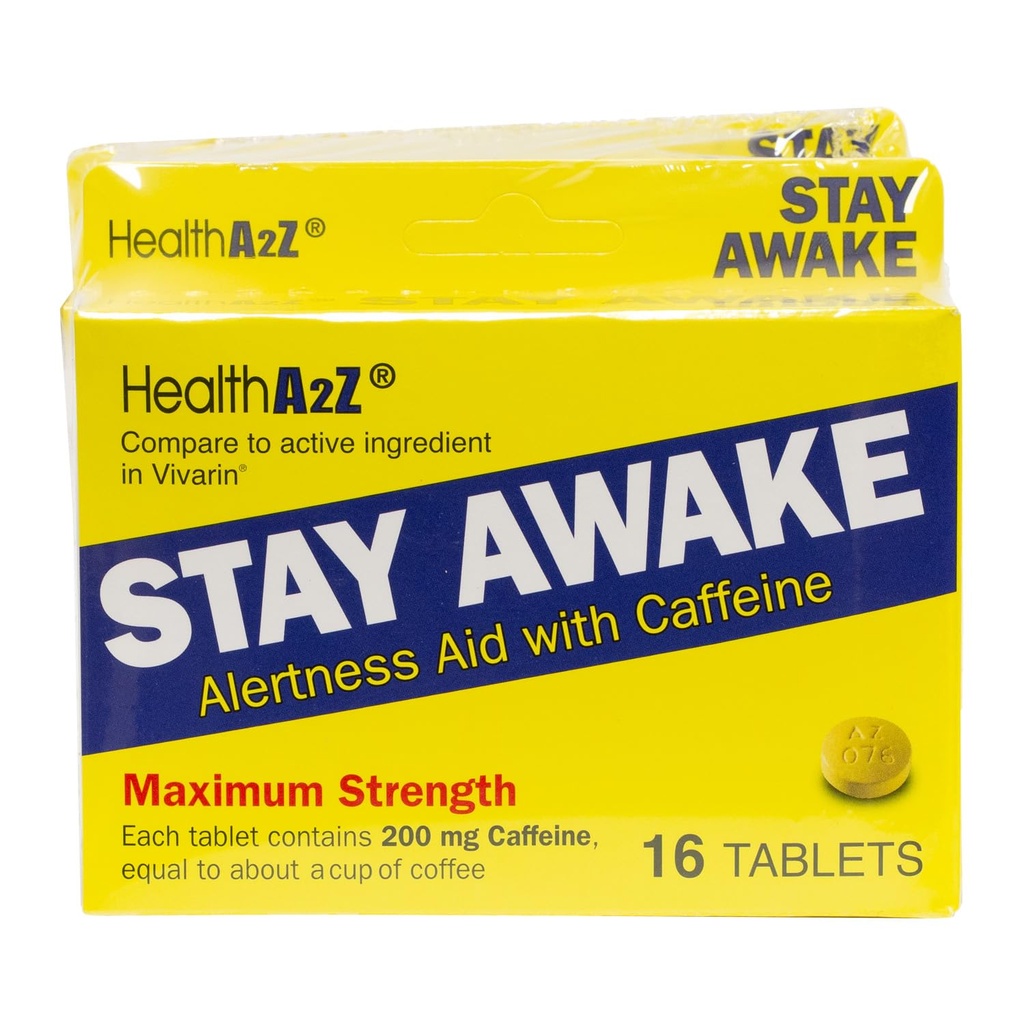 HealthA2Z® Stay Awake | 200mgカフェイン | カフェイン付警戒 | 16Tabelts(48錠合計)の3パック | マキシム強度