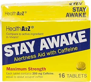 HealthA2Z® Stay Awake | 200mgカフェイン | カフェイン付警戒 | 16Tabelts(48錠合計)の3パック | マキシム強度