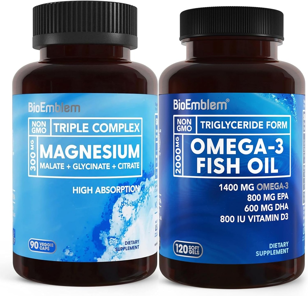 BioEmblemの三重のマグネシウムの複合体およびBioEmblem Omega-3の魚油2000mg