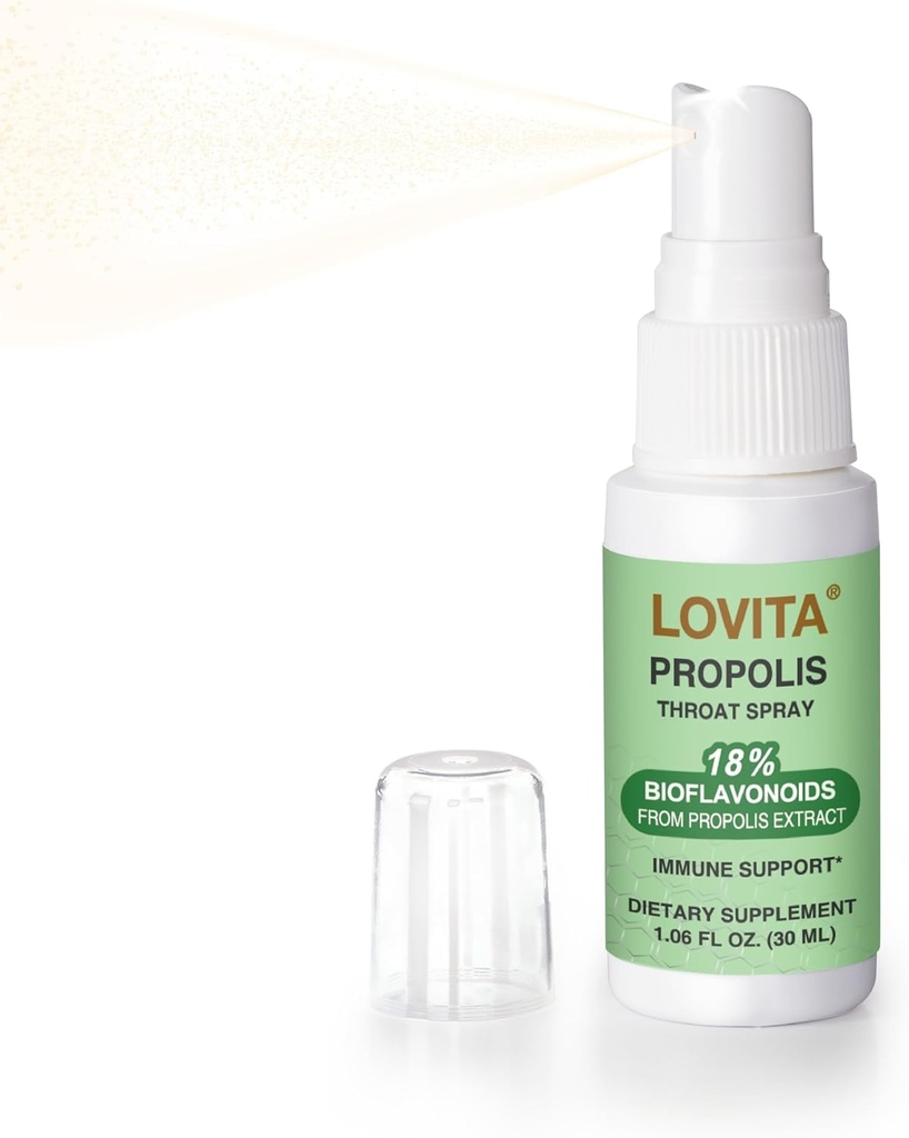 Lovita Bee Propolis Throat Spray, 18% Bioflavonoid, アルコールフリー, 免疫サポート, Throat Soothing, Antioxidant, Gentle Taste, 1 Fl Oz (パッケージ 1)