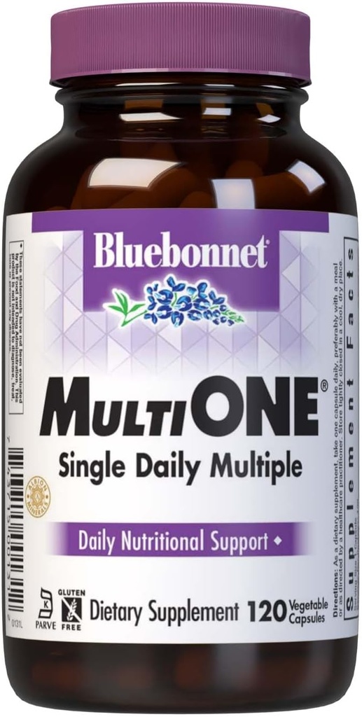 Bluebonnet Nutrition Multi One (With Iron) Vegetable Capsules, Complete Full Spectrum Multiple Vitamin Supplement, B Vitamins, Gluten & Milk free, kosher, 4 Month Supply, 120 Count
