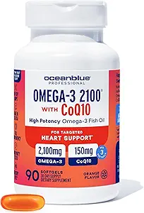 Oceanblue Omega 3 2100 with CoQ10 | トリプルフォースフィッシュオイルコンボサプリメント | 1350MG EPA 650MG DHA 150MG DPA 150MG DPA 150MG MG CoQ10 | オレンジ風味 | ハートサポート | 90 Softgels