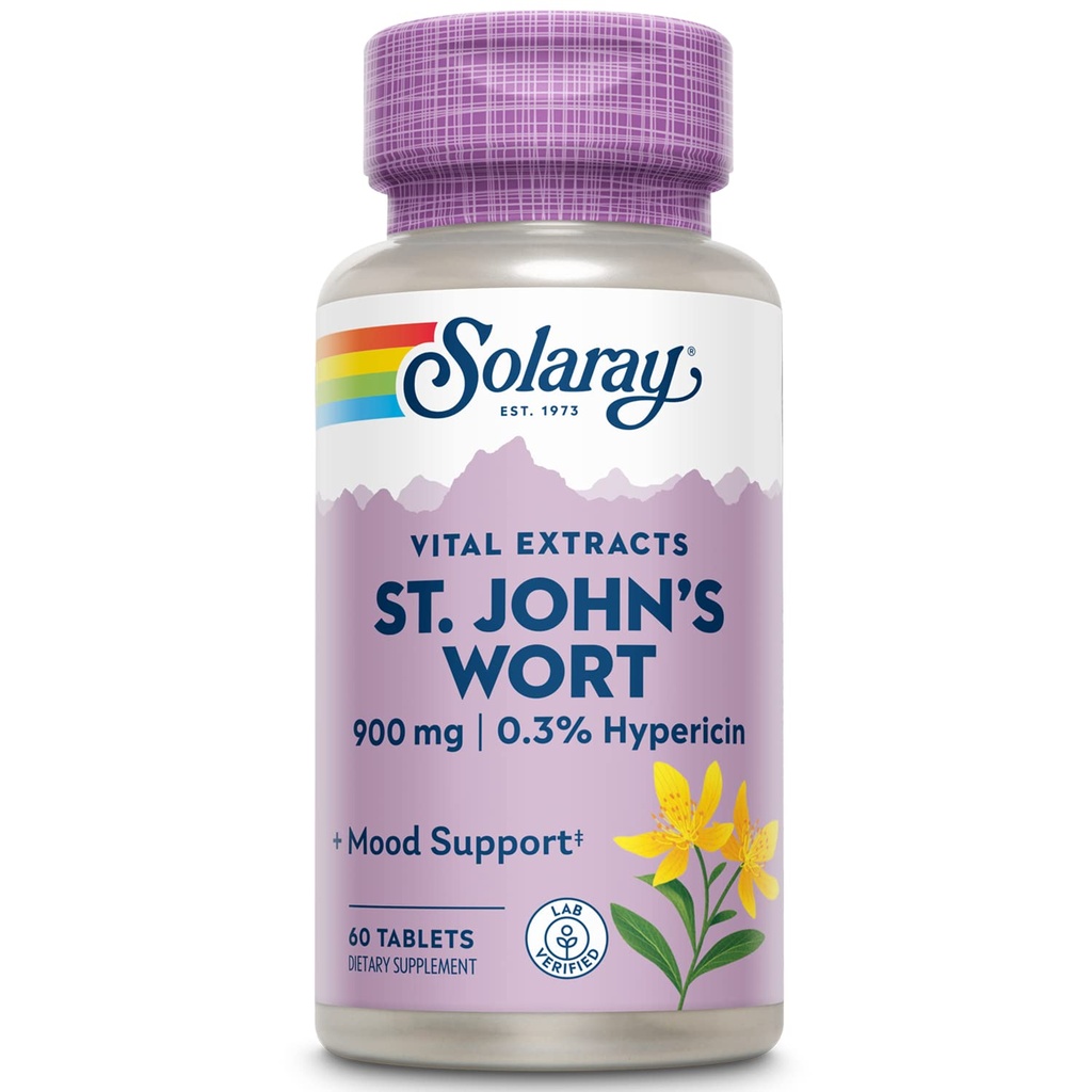 SOLARAY St. Johns Wort Aerial Extract One Daily 900mg、Mood Stability & Brain Health Support、Non-GMO |60サービング用標準化w / 0.3% Hypericin、非GMO | 60錠