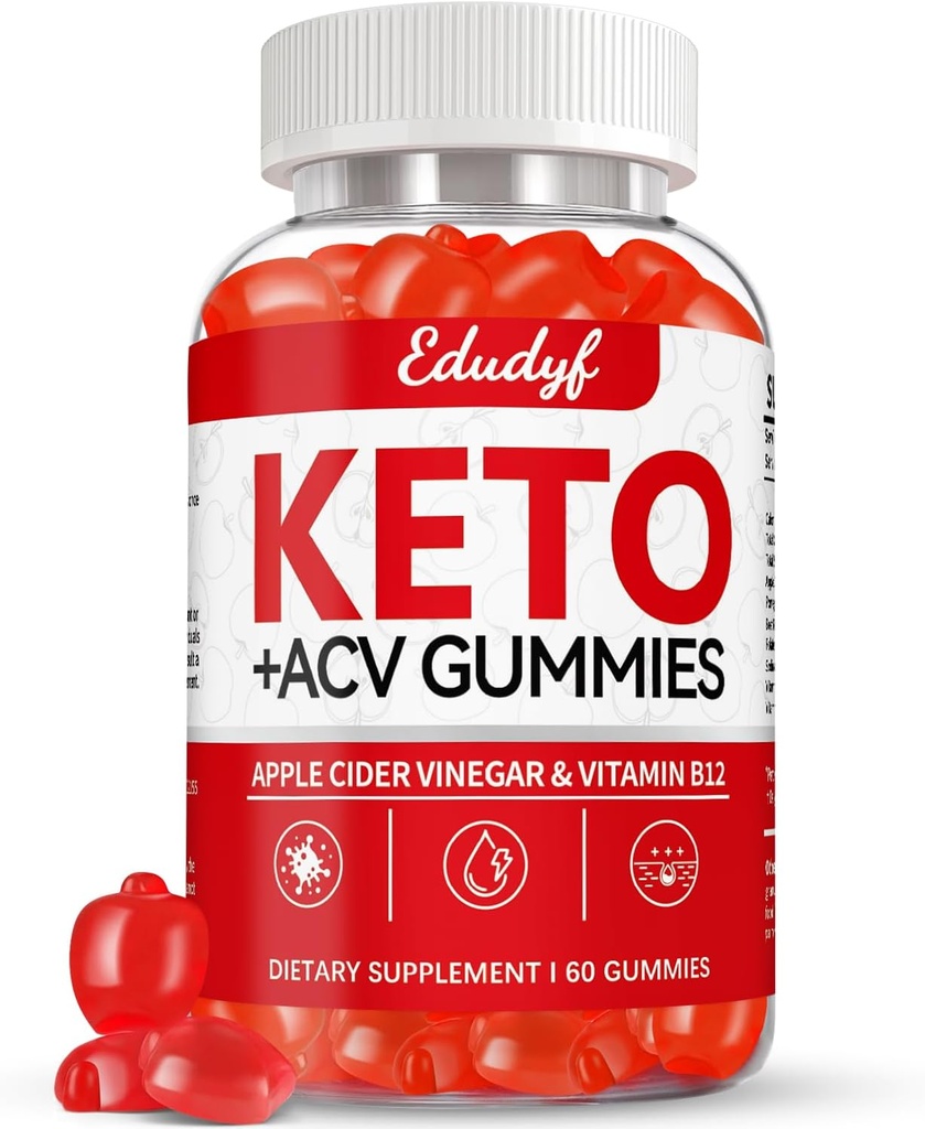 Keto ACV Gummies - 60カウントグルテンフリー、Gelatin-Free Apple Cider Vinegar Gummies with B12 Ketoサポート、ベジタリアン、ユニークな味、男性と女性のための便利なボトル入りサプリメント