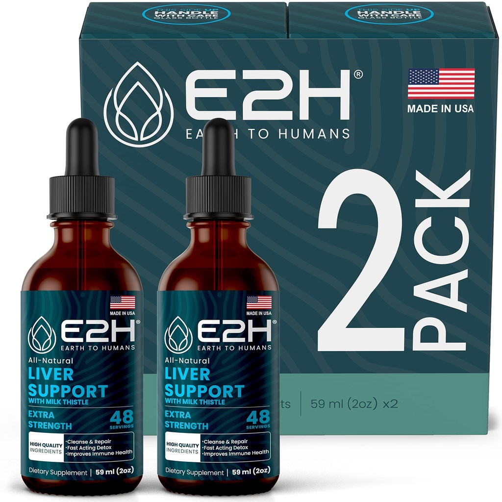 E2H 肝臓サポート ミルクアザミとサプリメント - 肝臓の健康フォーミュラ - アーティチョークエキス、タンポ、チャンカピエドラ、およびもっと - 吸収液式(2ボトル)