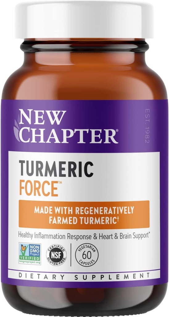 New Chapter Turmeric Supplement, One Daily, Heart, Brain & Healthy Inflammation Support, Supercritical Turmeric Curcumin Means No Black Pepper Needed, Non-GMO, Gluten Free – 60 Count (2 Month Supply)