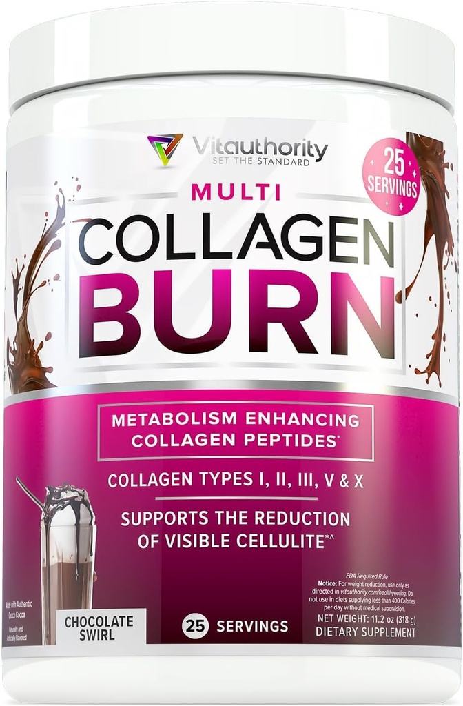 Vitauthority Collagen Peptides Powder Weight Loss Supplements | Hydrolyzed Beauty Complex for Women, Hair Skin Nails | Fat Burning Support | Chocolate Flavored 25 Servings