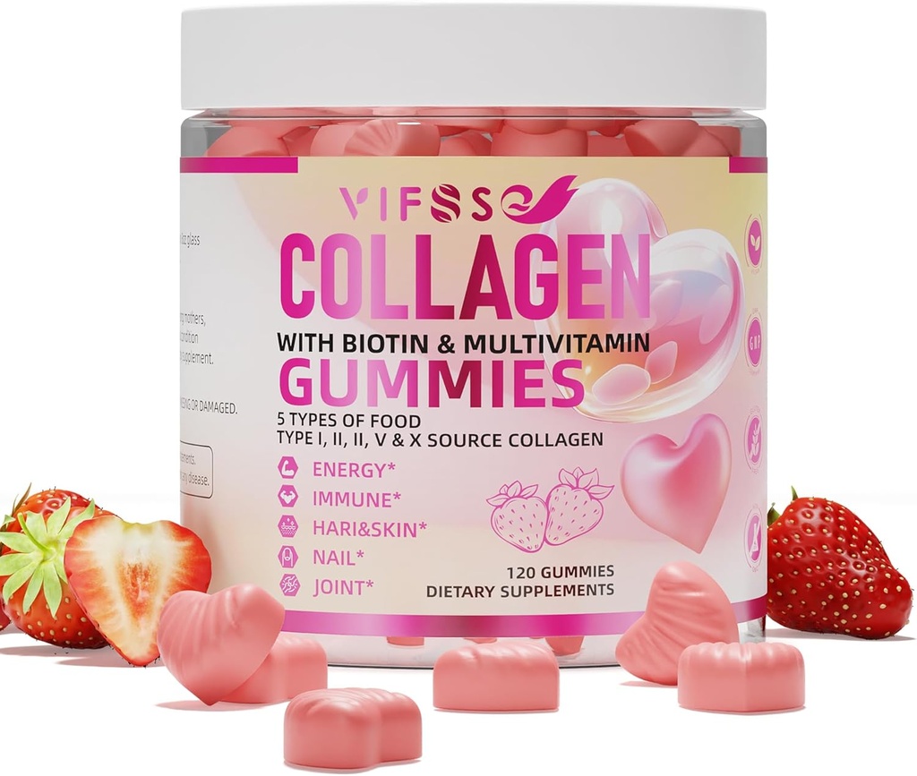 Collagen Peptide Gummies for Women,120 Sugar-Free Hydrolyzed, Extra Strength 2500mg Protein Type I,II,III,V,X with 15000mcg Biotin and Vitamin A B6 B12 C D E for Hair Skin Nail