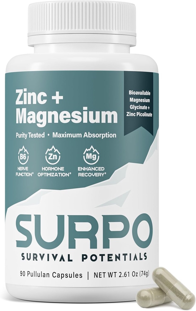 B6 Zinc and Magnesium Supplements for Men & Women, Post Workout Muscle Recovery Supplements for Leg Cramps, Immune & Sleep Support, Chelated Magnesium Glycinate with Zinc Plus Vitamin B6, 90 Capsules