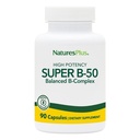 Natures PlusスーパーB50-90ベジタリアンカプセル - 高効力Bコンプレックスビタミンサプリメント - 脳とエネルギーブースター - グルテンフリー - 90サービング
