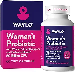 女性のためのWaylo Probiotics 60 Billion CFU – 小さな簡単なスワローカプセル – 10 ストレイン + プレバイオティクス, クランベリー & D-Mannose – ガット, 腟のプロバイオティクス, pH & 免疫の健康, ビーガン – 60 キャップ