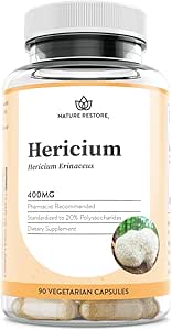 Nature Restore Hericium Erinaceusのエキスのきのこの補足、90のカプセル、20%の多糖類、ライオンのマネ