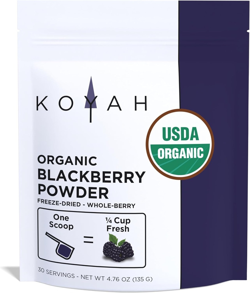 KOYAH - 有機ブラックベリーパウダー:30サービング(1 Scoop = 1/4カップフレッシュ):凍結乾燥、全ベリーパウダー、生