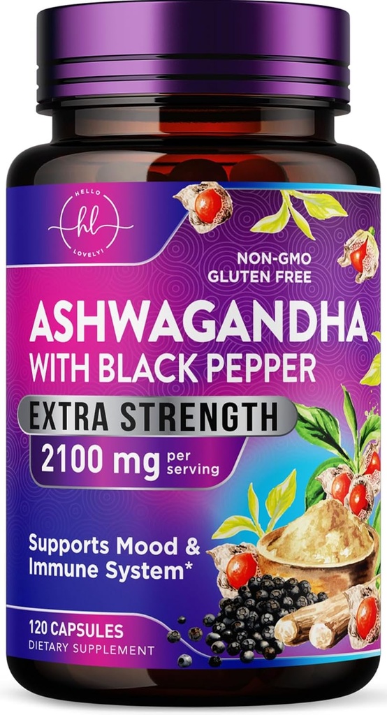 Ashwagandha 2,100 mg - パウダー&ルート抽出物とベジギーカプセルの女性のためのAshwagandhaサプリメント、高吸収のためのブラックペッパー、プラントベース、非GMO、米国でボトル入り - 120ベジギーカプセル