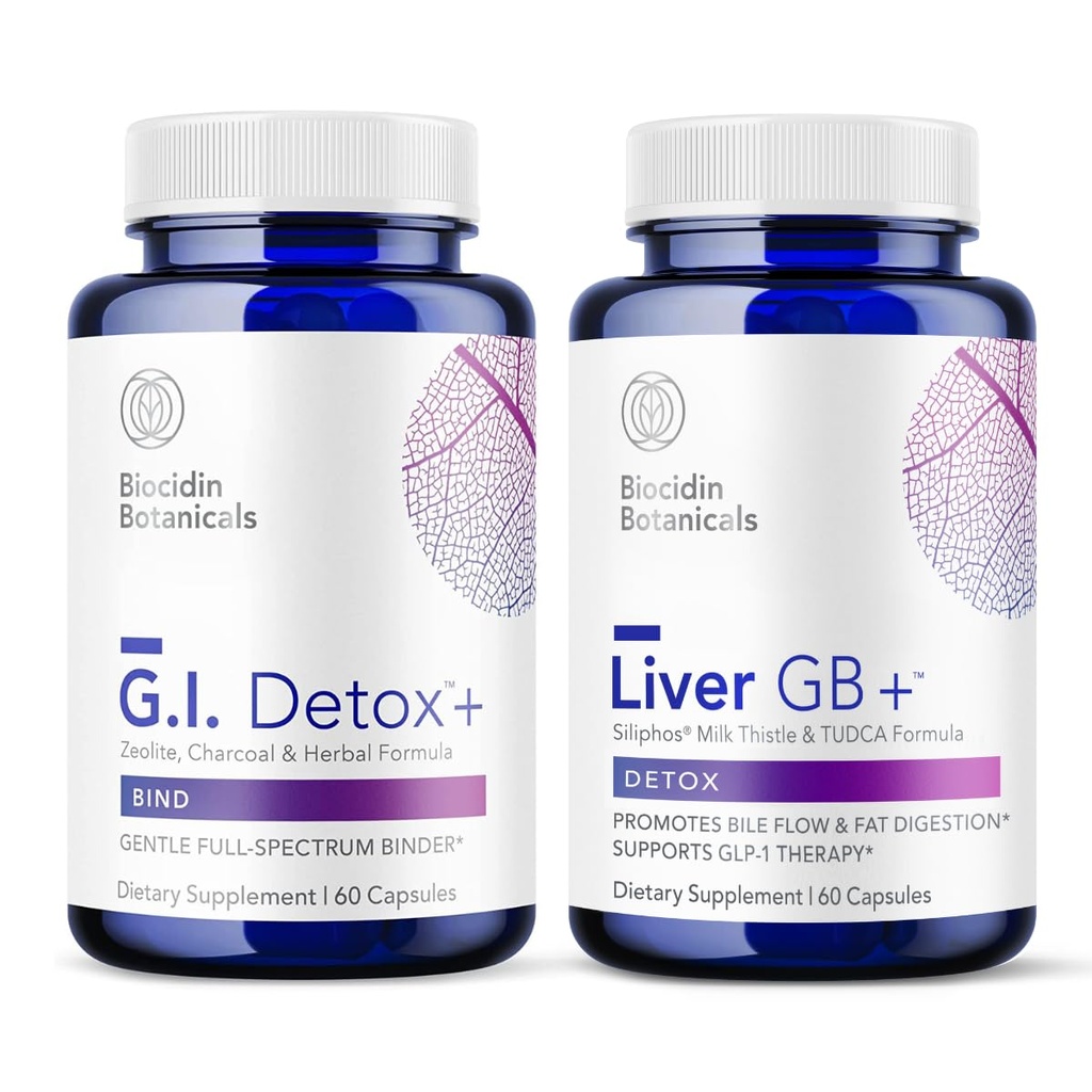 Biocidin G.I. Detox + Gentle Binder&Liver GB + Gallbladder Liverサポート - Toxin除去と脂肪消化を最適化するのに役立ちます - 活性炭、ゼオライト、TUDCA&ビターハーブ(2製品)