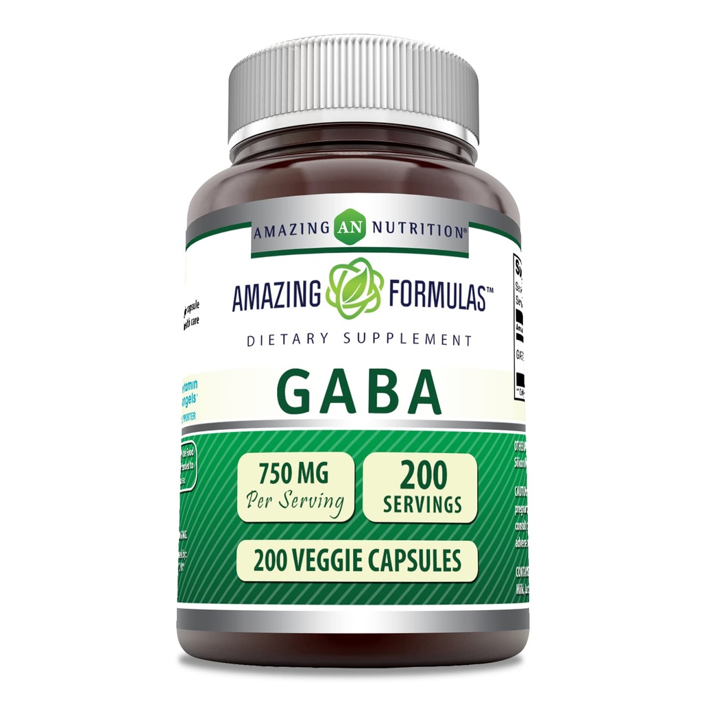 アメイジングフォーミュラ GABA 750mg/サービングベジギーカプセルサプリメント | 非GMO | グルテンフリー | アメリカ製 | ベジタリアンに最適(200カウント)