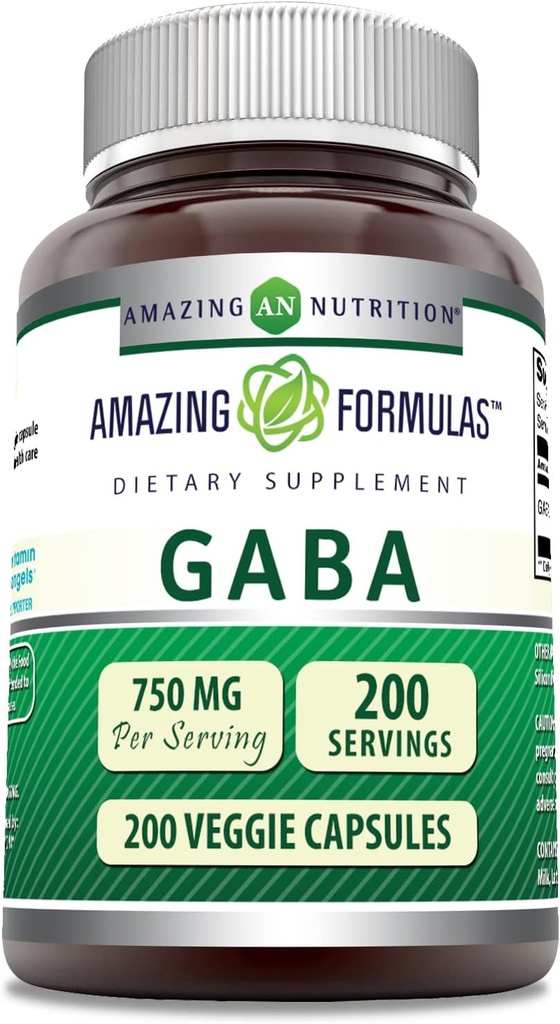 アメイジングフォーミュラ GABA 750mg/サービングベジギーカプセルサプリメント | 非GMO | グルテンフリー | アメリカ製 | ベジタリアンに最適(200カウント)