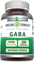 アメイジングフォーミュラ GABA 750mg/サービングベジギーカプセルサプリメント | 非GMO | グルテンフリー | アメリカ製 | ベジタリアンに最適(200カウント)