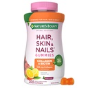 Nature's Bounty Optimal Solutions Hair, Skin and Nails Collagen Pectin Gummies, 100 mg Collagen と 2,500 mcg Biotin Per サービング, いいえ スティック Gummy, トロピカルシトラス風味, 200 ct, 100 合計 サービング