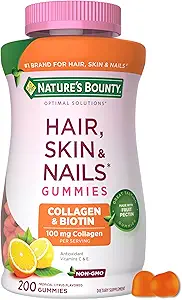 Nature's Bounty Optimal Solutions Hair, Skin and Nails Collagen Pectin Gummies, 100 mg Collagen と 2,500 mcg Biotin Per サービング, いいえ スティック Gummy, トロピカルシトラス風味, 200 ct, 100 合計 サービング