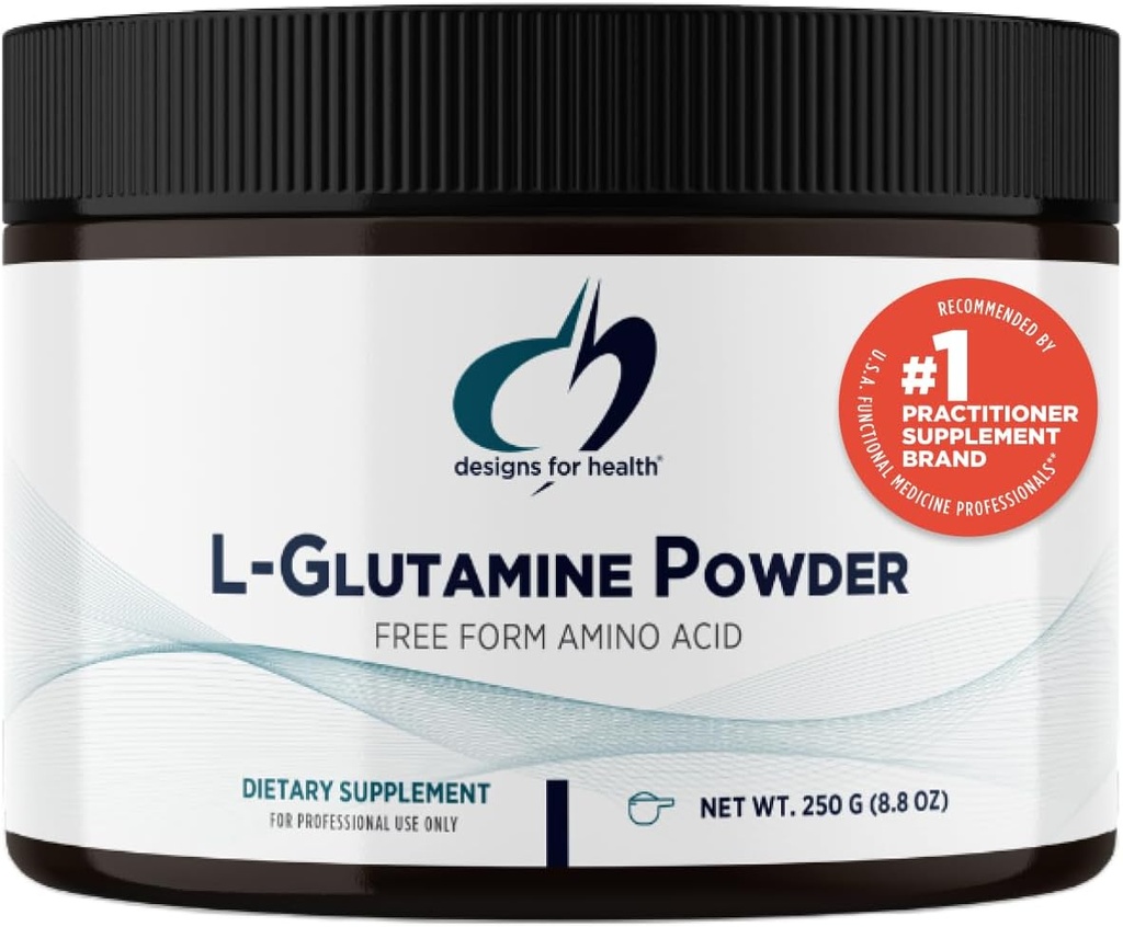 Designs for Health Vegetarian L Glutamine Powder - Pure 3000mg Amino Acid Supplement - Promotes Muscle Recovery, Gut + Immune Support - Non-GMO Gluten Free Drink Add-in (83 Servings / 250g)