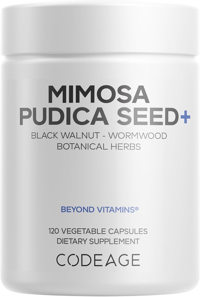 Codeage Organic Mimosa Pudica Seed Capsules - Mimosa Pudica Seeds サプリメント - ブラックウォールナット、クローブ、Vidanga、Neem、BioPerine - オールインワン - 敏感な植物の丸薬 - 非GMO&ビーガン - 120カプセル