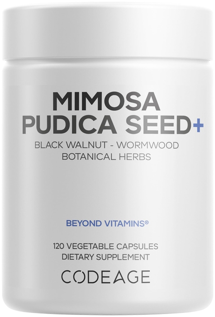 Codeage Organic Mimosa Pudica Seed Capsules - Mimosa Pudica Seeds サプリメント - ブラックウォールナット、クローブ、Vidanga、Neem、BioPerine - オールインワン - 敏感な植物の丸薬 - 非GMO&ビーガン - 120カプセル