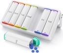 週刊Pillのオルガナイザー2日、KOVIUUの大きい旅行Pill箱7日、Trotatableハンドル、ビタミン、薬、補足、魚油、白のための丸薬のホールダーの容器が付いているAm PmのTwiceの毎日の丸薬の箱