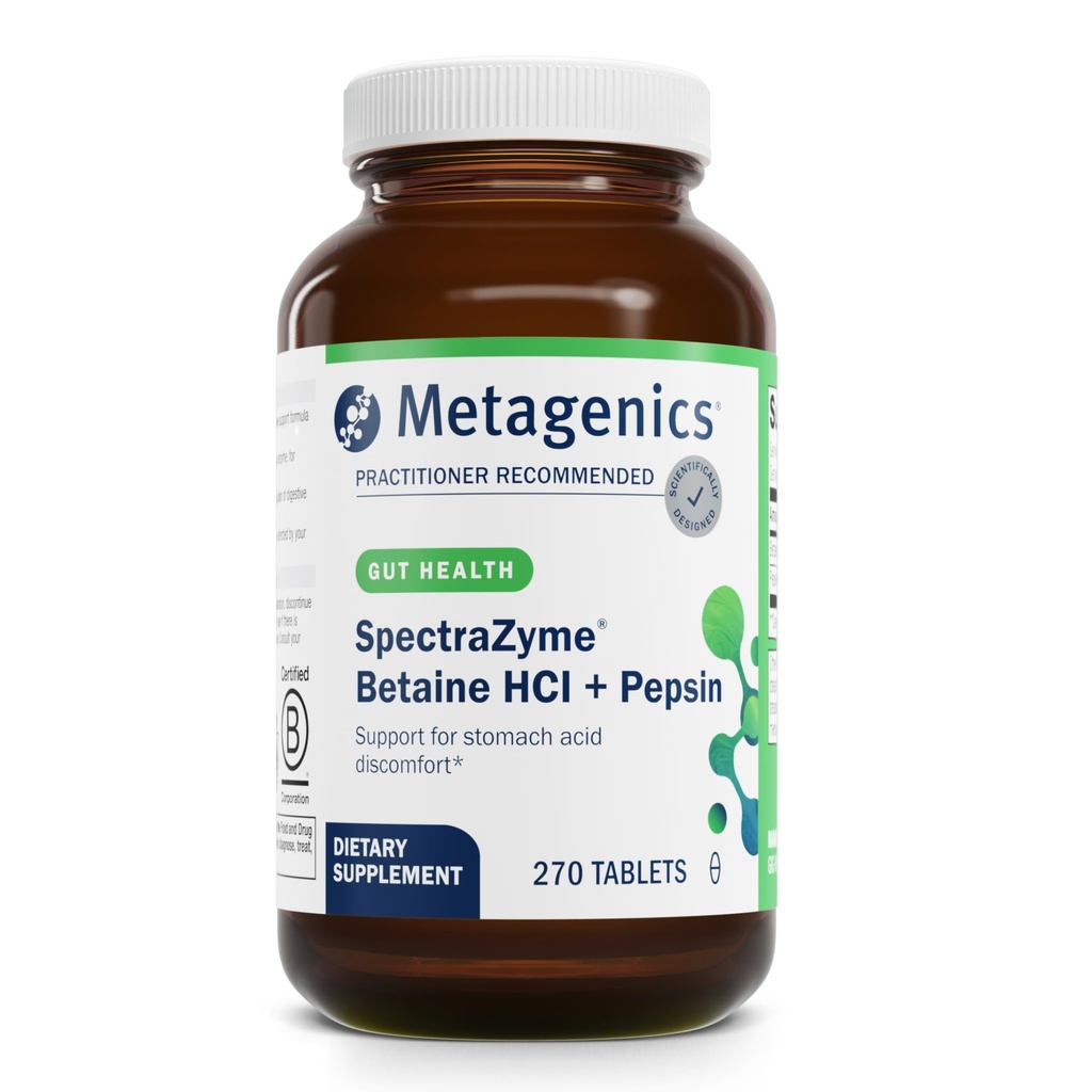 Metagenics SpectraZyme Betaine HCI + Pepsin - Betaine HCl & Pepsin - Proteolytic Digestive Enzyme* - Non-GMO - 135 サービング - 270 タブレット
