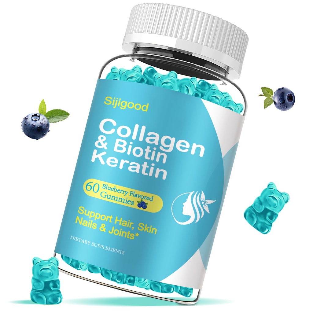 コラーゲン、ケラチン、Hyaluronic酸、皮膚、毛の成長、釘、女性の人の大人の子供が付いているBiotinのグミー - 60のブルーベリーの好まれるグミー