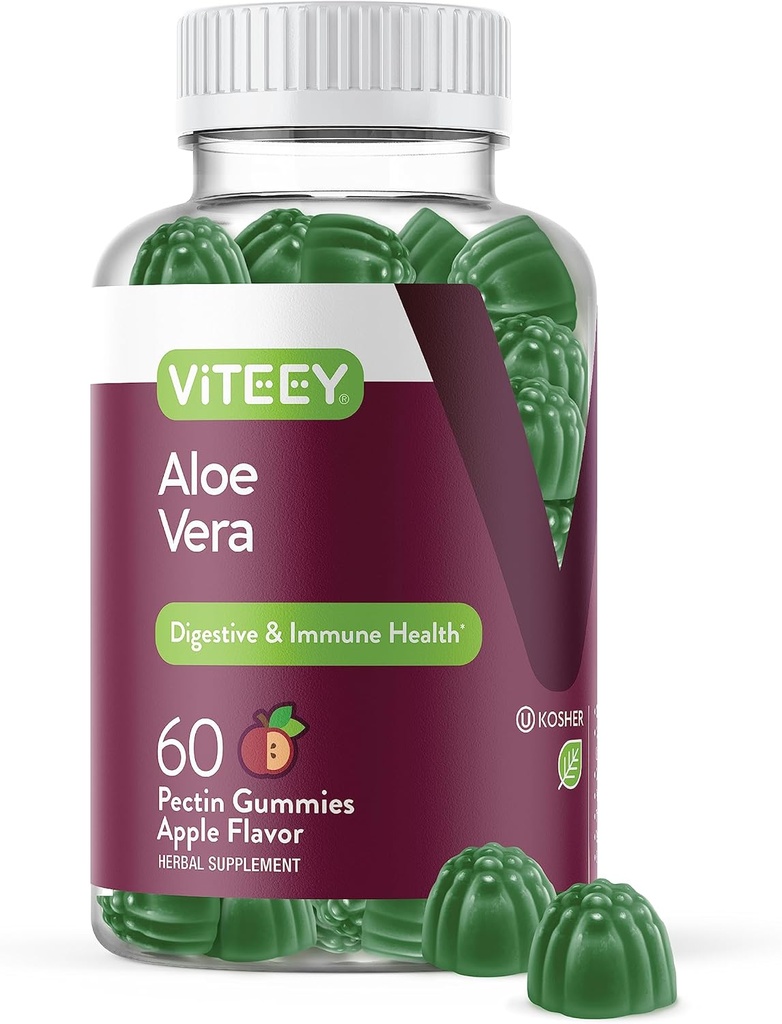大人のViteeyアロエベラグミー - 50mg - 消化と免疫の健康のエイド - アロエベラサプリメント - ビーガン、ゼラチンフリー、グルテンフリー、GMOフリー、おいしいChewableラズベリー風味のガミー