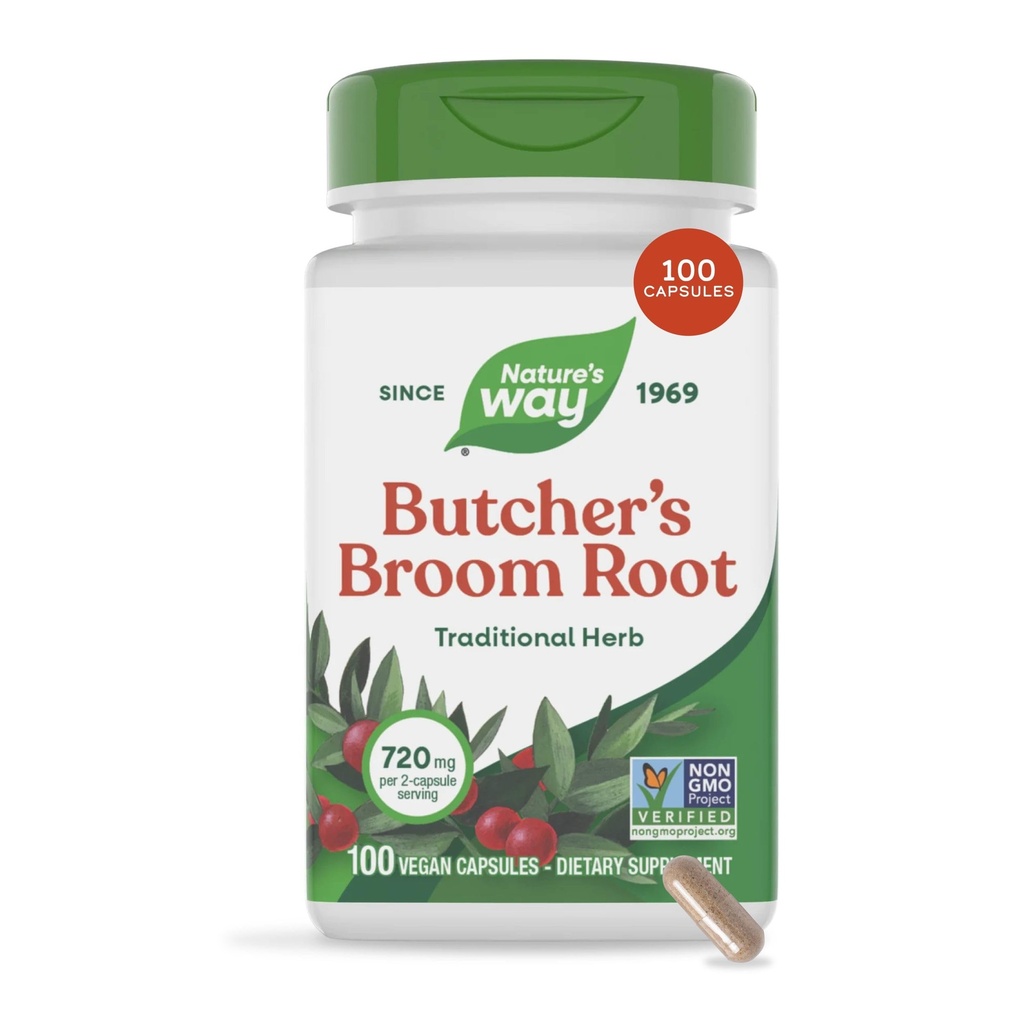 Nature's Way Butcher's Broom、伝統的なハーブ、720 mg / 2-カプセルのサービング、非GMOプロジェクト検証、100ビーガンカプセル(パッケージ5月Vary)