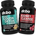 Colon Cleanser Detox & Kidney Cleanse - 15 Day Colon Cleanse Pills with Ginger & Kidney Detox Support Supplement Cranberry - Bowel Movement Supplements for Intestinal Stomach Bloating Gut & Kidneys
